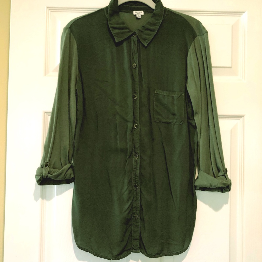 Splendid Long Button Down Rayon Shirt -Dar…